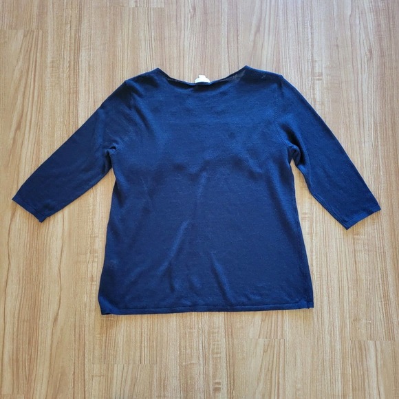 J Jill Shirt Top Womens Medium Black Linen Knit Crochet Lace Neckline Timeless - Picture 10 of 11